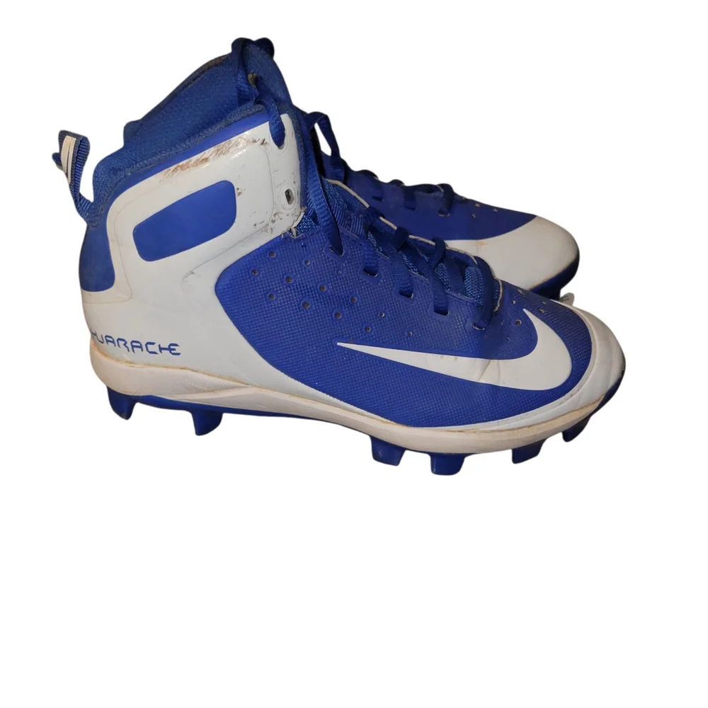 Nike Huaraches Pro Mid White Blue Football Cleats Size Youth 4.5